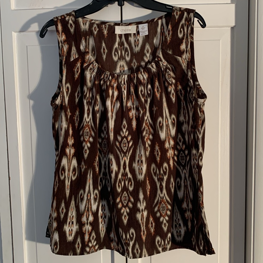 Chico's Brown & Orange Sleeveless Blouse EUC